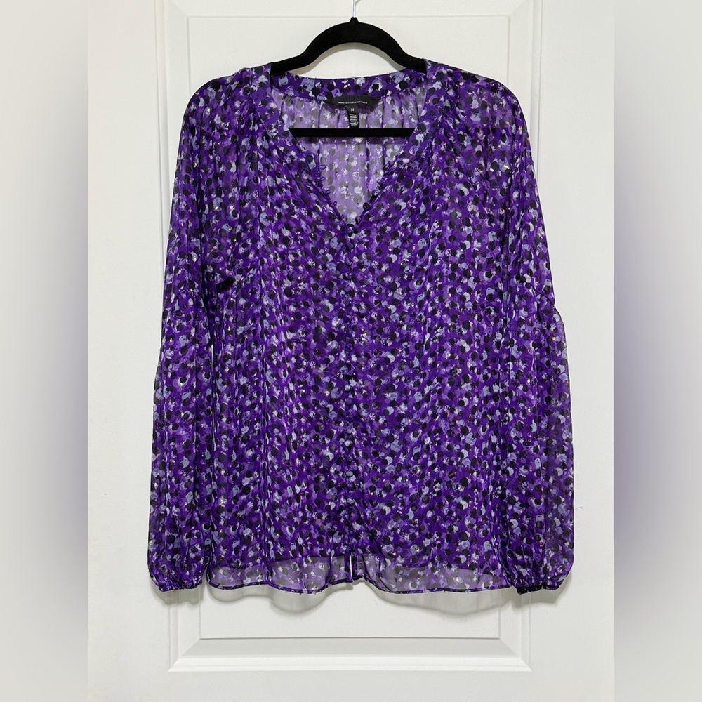White House Black Market Purple Printed V-Neck Blouse
